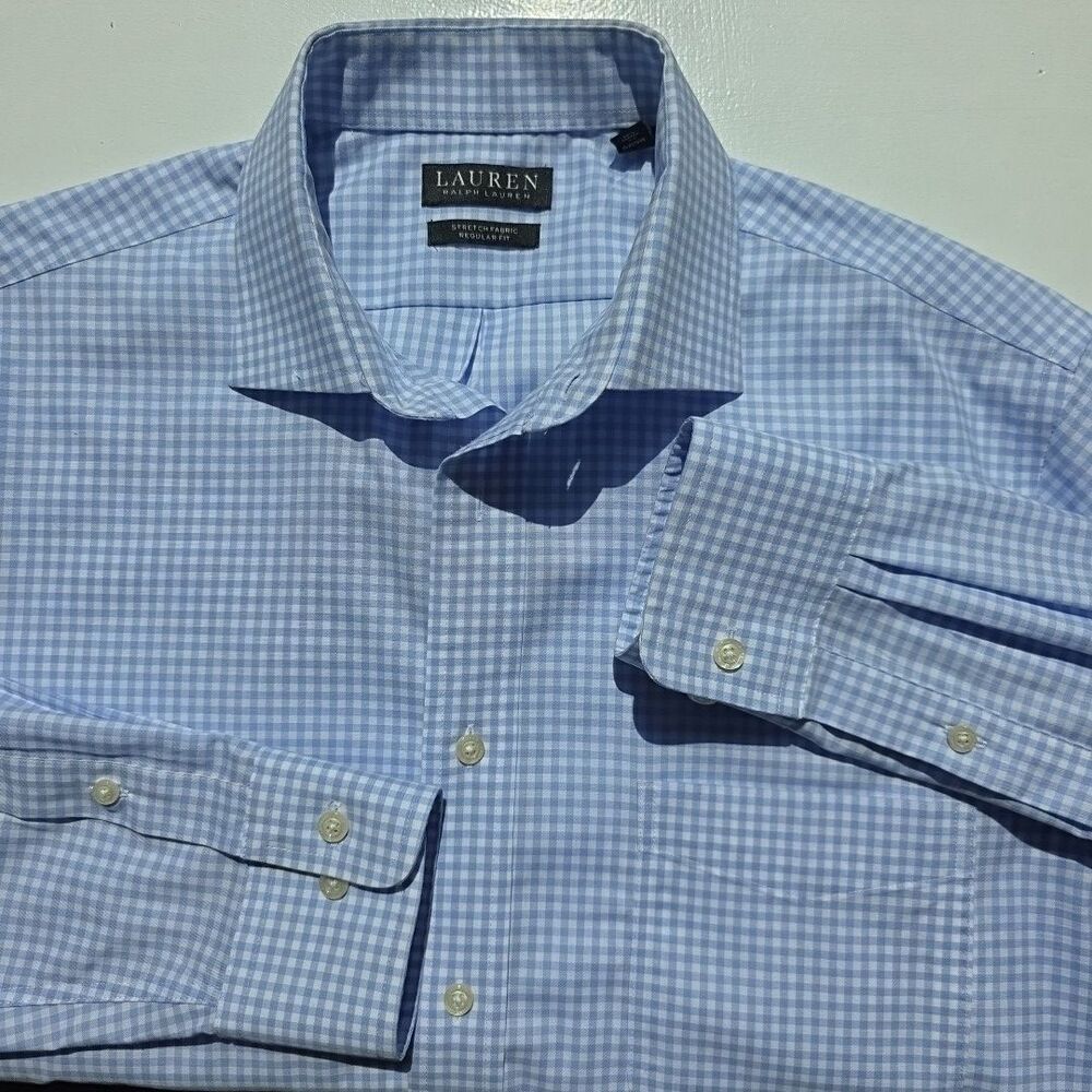 Lauren Ralph Lauren Dress Shirt Classic Fit Gingham Blue White 16 32/33 Preppy